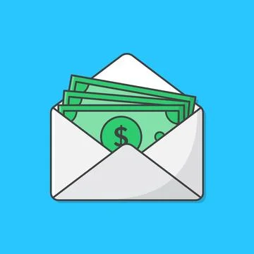 Opened Envelope With Money Vector Icon Illustration. Salary Cash Money Flat.. Stock Illustration