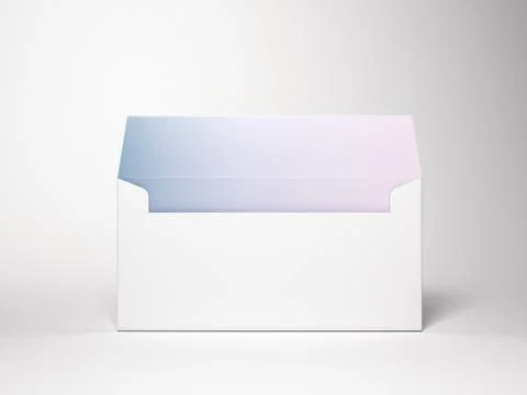 Opened envelope in white studio. 3d rendering Illustration