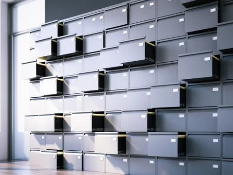 Opened filing cabinet in interior. 3d rendering Foto stock