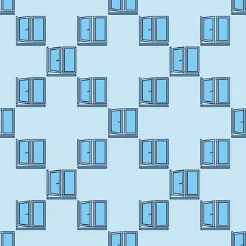 Opened Flat Window vector blue seamless pattern Ilustración de archivo