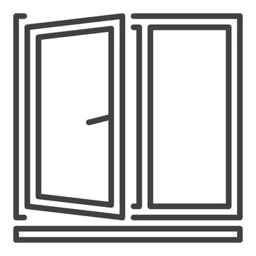 Opened Flat Window vector thin line icon or symbol Ilustración de archivo