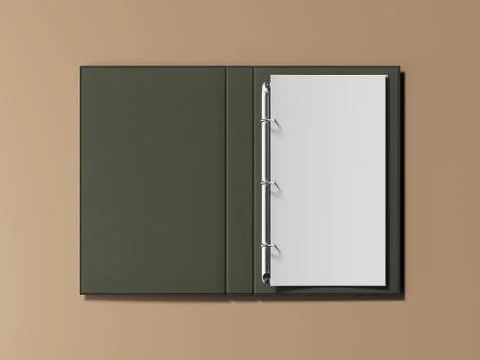 Opened folder and paper sheet on light brown background, 3d rendering 库存插图