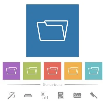 Opened folder outline flat white icons in square backgrounds 스톡 일러스트