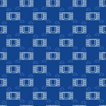 Opened Freight Container vector Shipping blue linear seamless pattern Illustrazione stock