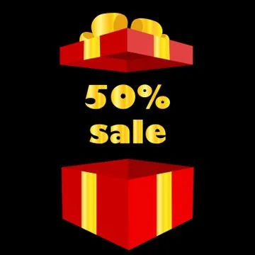 Opened gift box with 50 percent discount gift Stock Illustration