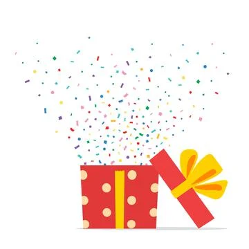 Opened Gift Box and Confetti. 스톡 일러스트