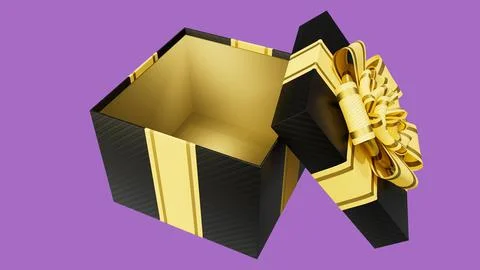 Opened gift box for black friday giveaway on rose background Illustrazione stock