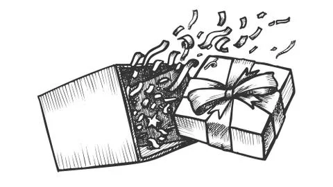 Opened Gift Box With Confetti Explosion Ink Vector Stock Illustration