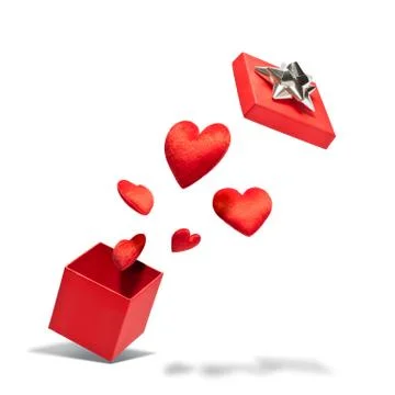 Opened gift box with flying hearts Stock Photos