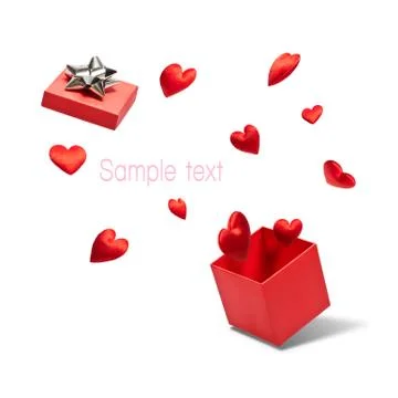 Opened gift box with flying hearts Stock Photos
