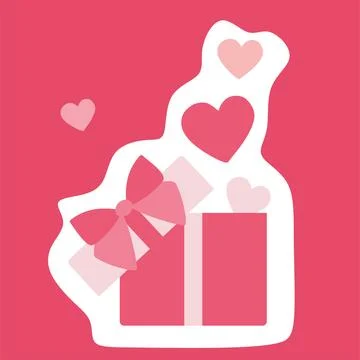 Opened Gift box with Flying out Hearts. Valentines card Template. Vector Fl.. Stock Illustration