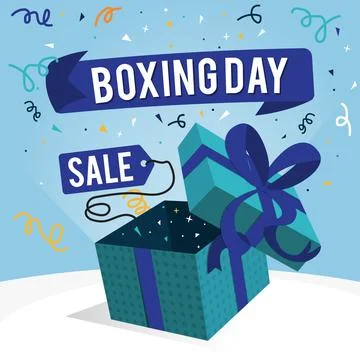 Opened Gift Box with light shining Boxing Day December 26th illustration on a Stock Illustration