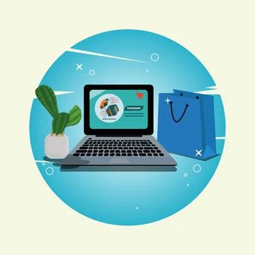 Opened Gift Box on screen of laptop, giveaway online shop concept vector il.. Stock Illustration