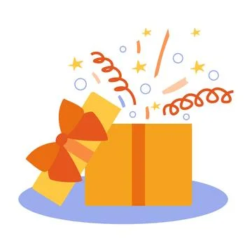 Opened gift box, surprise concept. Happy and Cheerful, Holiday present, Adver Stock Illustration