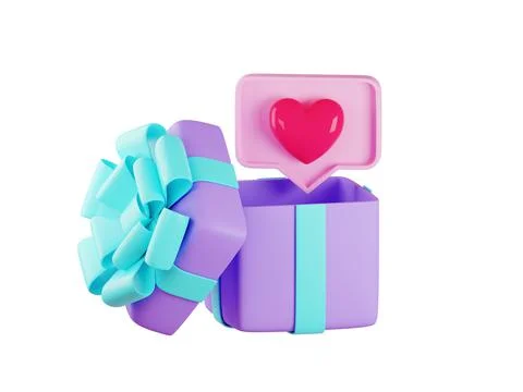 Opened gift box with like symbol inside, isolated. 3d render illustration of 스톡 일러스트