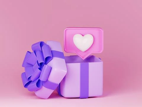 Opened gift box with like symbol inside. 3d render illustration of surprise Stock Illustration