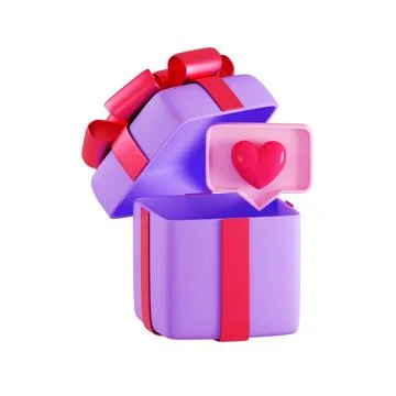 Opened gift box with like symbol inside, isolated. 3d render illustration of Stock Illustration