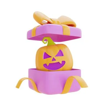 Opened gift boxes with Halloween Jack-o-Lantern pumpkin isolated on white bac Stock Photos