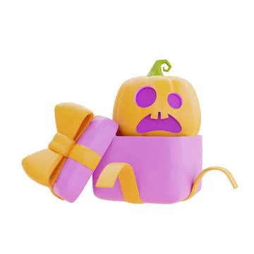 Opened gift boxes with Halloween Jack-o-Lantern pumpkin isolated on white bac Stock Photos
