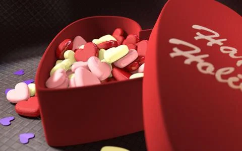 Opened Gift Heart Box With Candy Stock Photos
