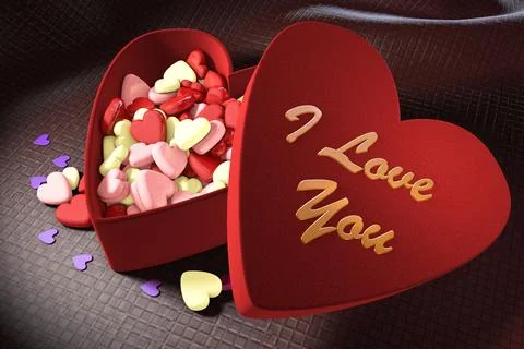 Opened Gift Heart Box With Candy Stock Photos