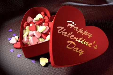 Opened Gift Heart Box With Candy 写真素材
