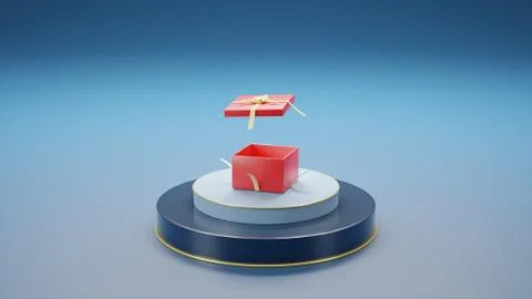 Opened giftbox on podium, 3D render illustration, winter holidays concept Stock Illustration