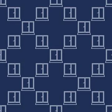 Opened Glass Frame vector Window seamless pattern in thin line style Illustrazione stock