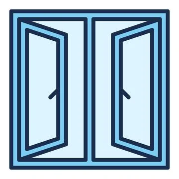 Opened Glass Window vector blue icon or symbol Stock Illustration