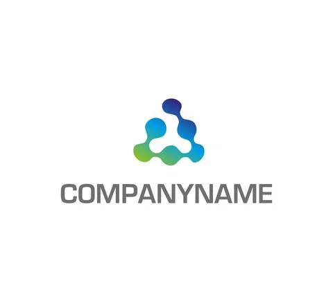 Opened green and blue triangle made of connected dots. Ready logo Stock Illustration