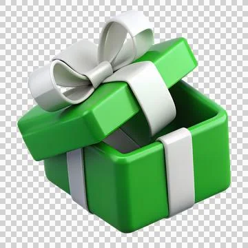 Opened green gift box a white ribbon 3d Stock Illustration