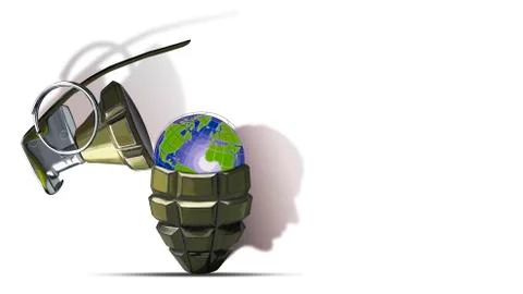 Opened grenade with a globe. Illustrazione stock