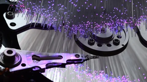 Opened Hard Disk Drive with Fiber Optics background 스톡 동영상 104979551