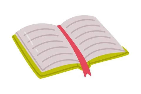 Opened hardback book with bookmark. School education, bookstore, library cartoon Stock Illustration