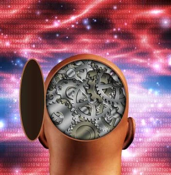 Opened head reveals internal gears Stock Illustration