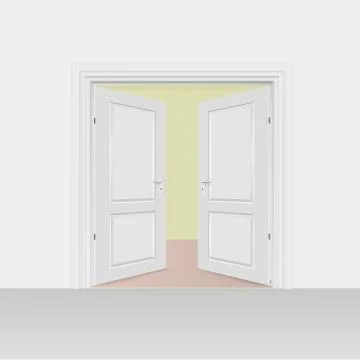 Opened interior doors hinged bivalve, swings door Illustrazione stock