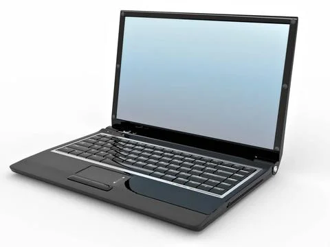 Opened laptop on white isolated background. 3d Opened laptop on white isol... Stock Photos