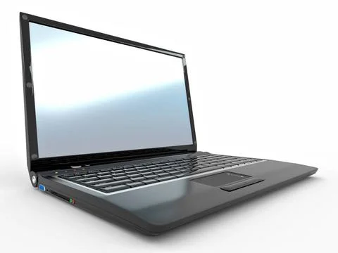 Opened laptop on white isolated background. 3d Opened laptop on white isol... 스톡 사진
