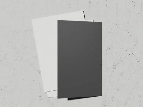 Opened leaflet and paper sheet on light grey background, 3d rendering Illustrazione stock