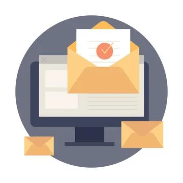 Opened letter with approved document and computer Illustrazione stock