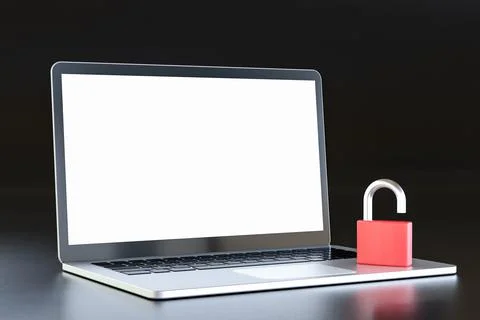 Opened lock placed on netbook on work desk イラスト素材