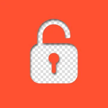 Opened lock. Unlock icon for website. Paper cut style padlock icon with shado Stock Illustration