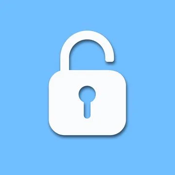 Opened lock. Unlock icon for website. Paper cut style padlock icon with shado Stock Illustration