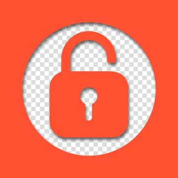 Opened lock. Unlock icon for website. Paper cut style padlock icon with shado Stock Illustration