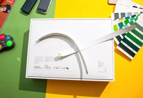 Opened MacBook Air M4 Box on Creative Table Stock Photos