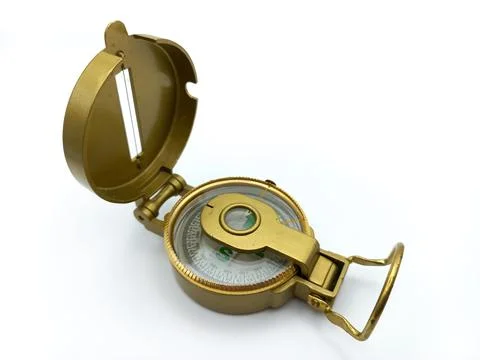 Opened Magnetic Compass Isolated On White Background Stock Photos