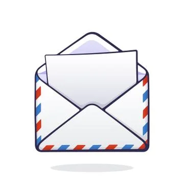Opened mail envelope with red and blue stripes. Incoming message has been read. Stock Illustration