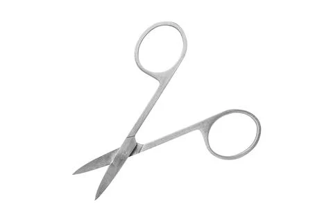 Opened manicure scissors isolated on white background, top view. Stock Photos