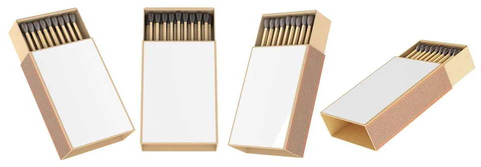 Opened Matchbox with matches in multiple views. 3D rendering Stock Illustration