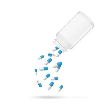 Opened medical pill box with falling pills Illustrazione stock
